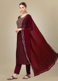 Adorable Maroon Silk Blend Embroidered Salwar Suit for Ceremonial - 1