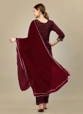 Adorable Maroon Silk Blend Embroidered Salwar Suit for Ceremonial - 2