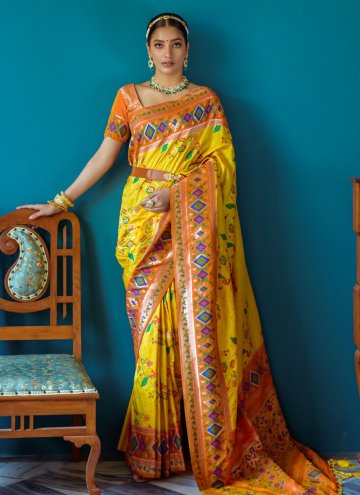 Adorable Mustard Banarasi Woven Contemporary Saree