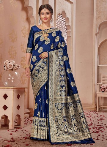 Adorable Navy Blue Banarasi Woven Designer Saree