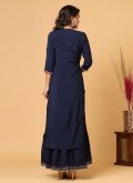 Adorable Navy Blue Chanderi Embroidered Party Wear Kurti - 2