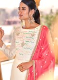 Adorable Off White Faux Chiffon Embroidered Designer Straight Salwar Suit - 1