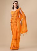 Adorable Orange Chiffon Embroidered Classic Designer Saree - 1