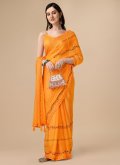 Adorable Orange Chiffon Embroidered Classic Designer Saree - 3