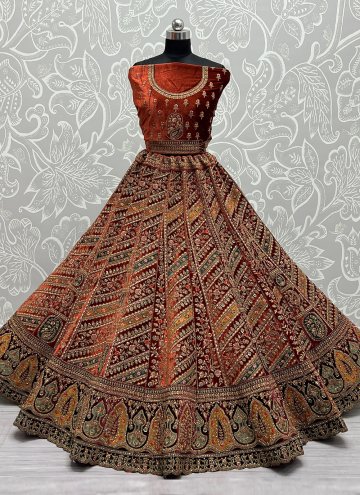 Adorable Orange Net Diamond Work Designer Lehenga Choli for Bridal