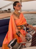 Adorable Orange Satin Woven Contemporary Saree for Mehndi - 1