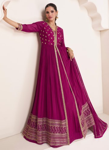 Adorable Pink Chinon Embroidered A Line Lehenga Ch