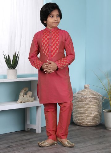 Adorable Pink Cotton Silk Embroidered Kurta Pyjama