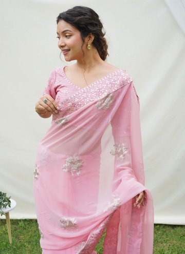 Adorable Pink Georgette Border Classic Designer Saree for Ceremonial
