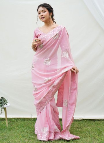 Adorable Pink Georgette Border Classic Designer Saree for Ceremonial