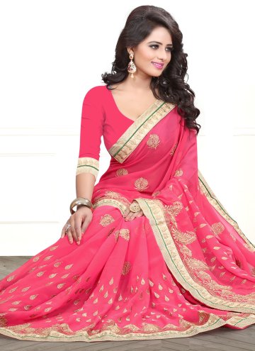 Adorable Pink Georgette Embroidered Contemporary Saree for Festival