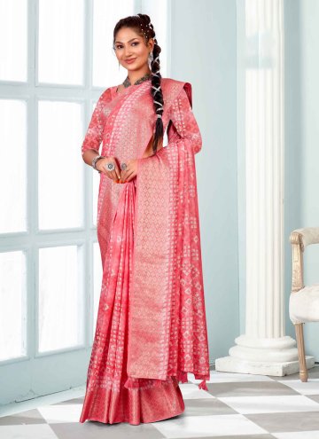 Adorable Pink Jacquard Printed Trendy Saree for Casual