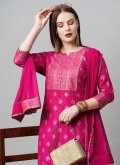 Adorable Pink Rayon Printed Designer Floor Length Salwar Suit for Ceremonial - 1