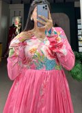 Adorable Pink Tussar Silk Floral Print Designer Gown - 2