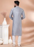 Adorable Plain Work Banarasi Grey Kurta Pyjama - 3
