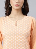 Adorable Printed Cotton  Orange Straight Salwar Suit - 1