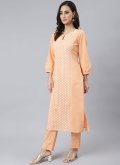 Adorable Printed Cotton  Orange Straight Salwar Suit - 2