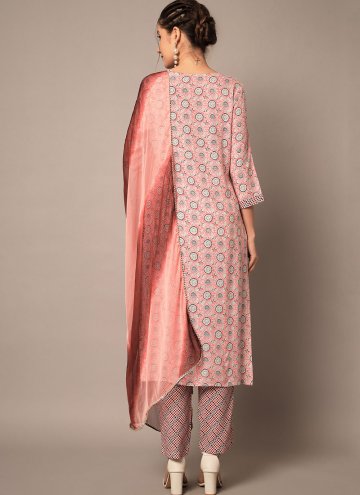 Adorable Printed Rayon Pink Pant Style Suit