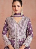 Adorable Purple Georgette Embroidered Designer Lehenga Choli for Engagement - 1