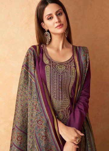 Adorable Purple Satin Embroidered Salwar Suit for Ceremonial