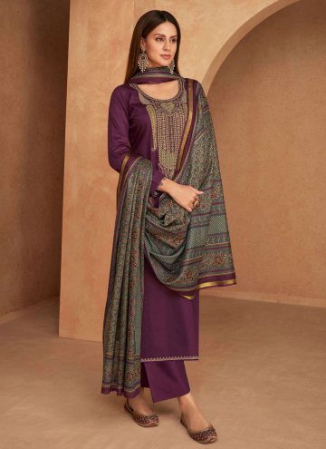 Adorable Purple Satin Embroidered Salwar Suit for 