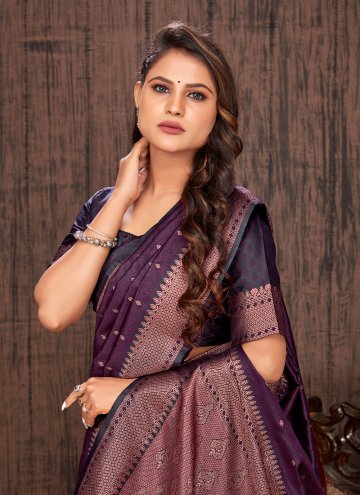 Adorable Purple Satin Silk Woven Classic Designer Saree
