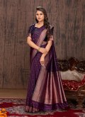Adorable Purple Satin Silk Woven Classic Designer Saree - 2