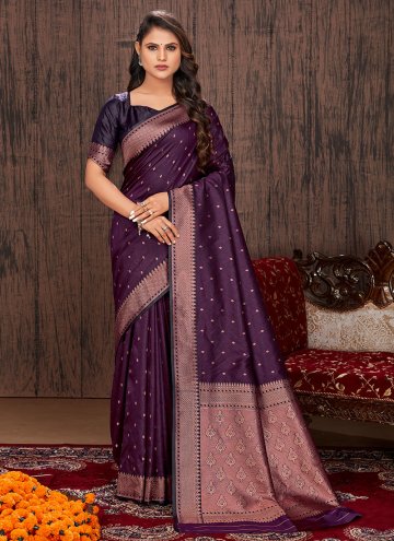 Adorable Purple Satin Silk Woven Classic Designer Saree