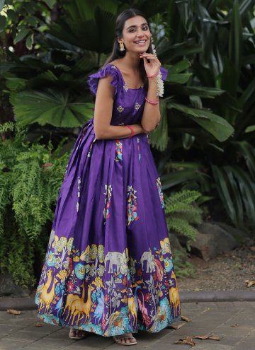 Adorable Purple Silk Digital Print Gown for Festival