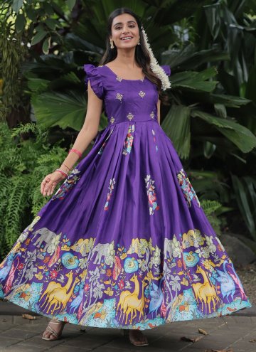 Adorable Purple Silk Digital Print Gown for Festiv
