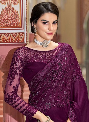 Adorable Purple Silk Embroidered Trendy Saree for Party