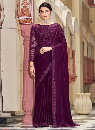 Adorable Purple Silk Embroidered Trendy Saree for 
