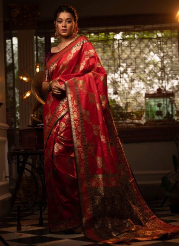 Adorable Red Banarasi Woven Traditional Saree