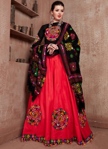 Adorable Red Cotton  Fancy work Navratri Special