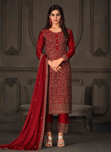 Adorable Red Georgette Embroidered Designer Salwar