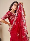 Adorable Red Silk Embroidered Trendy Saree for Ceremonial - 3