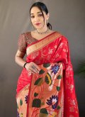 Adorable Red Silk Woven Classic Designer Saree - 1