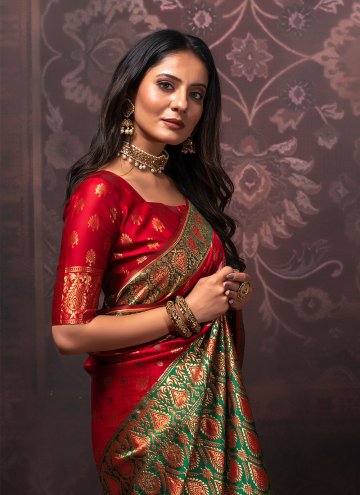 Adorable Red Silk Woven Designer Saree