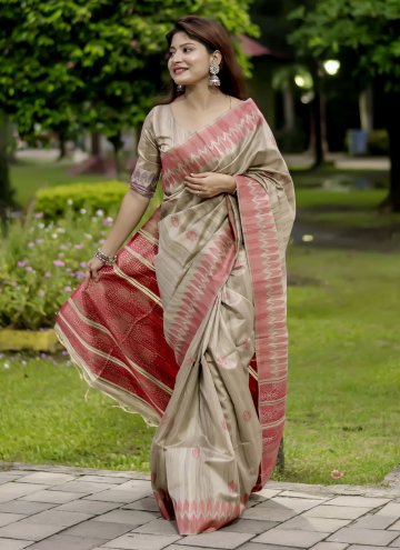 Adorable Red Tussar Silk Woven Contemporary Saree 