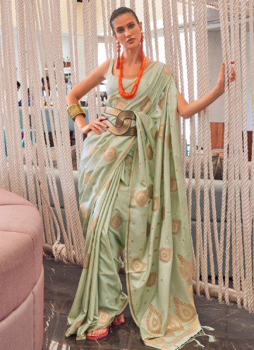 Adorable Sea Green Silk Woven Classic Designer Sar