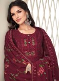 Adorable Sequins Work Chinon Maroon Straight Salwar Suit - 1