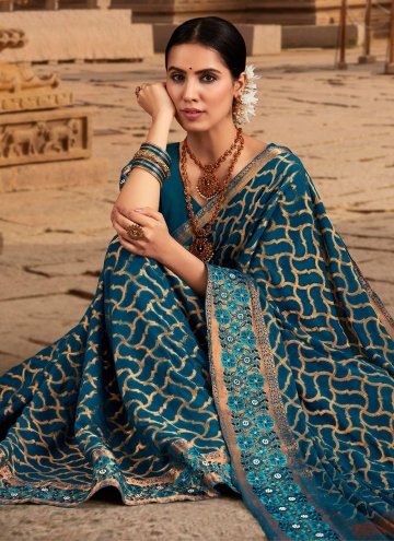 Adorable Teal Georgette Embroidered Classic Designer Saree