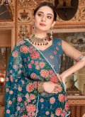 Adorable Teal Net Embroidered Trendy Saree - 1