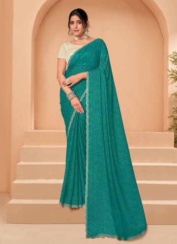 Adorable Turquoise Chiffon Printed Classic Designer Saree