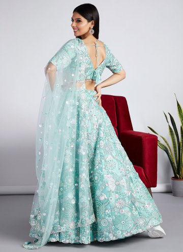 Adorable Turquoise Organza Embroidered A Line Lehenga Choli for Ceremonial