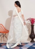 Adorable White Net Embroidered Trendy Saree for Ceremonial - 1