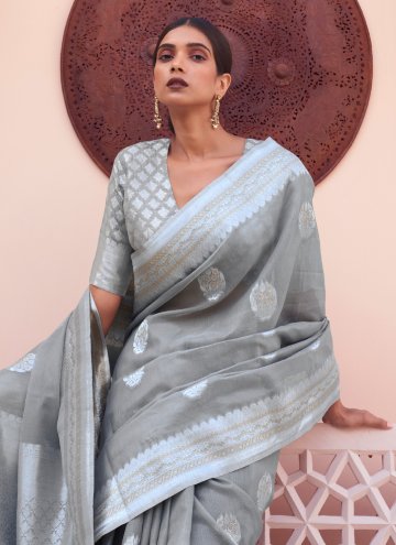 Adorable Woven Linen Grey Classic Designer Saree