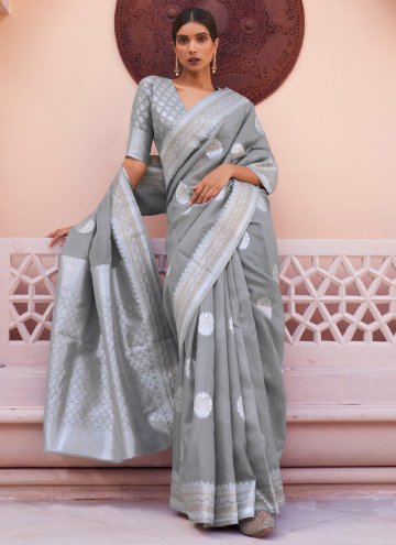 Adorable Woven Linen Grey Classic Designer Saree