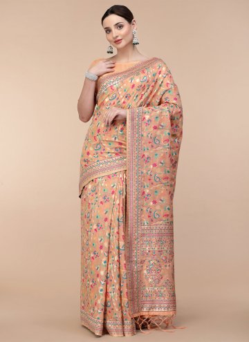 Adorable Woven Silk Blend Orange Designer Saree