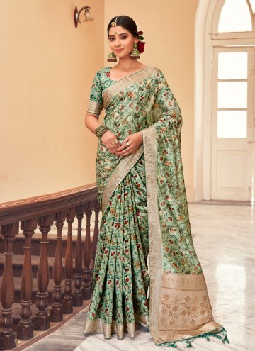 Adorable Woven Silk Green Designer Traditional Sar